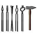 6PCS Blacksmith Forging Tools Set with Hammer, Z V-Bit,V-Bit, V-Bit Blade,Scroll &amp; Square Jaw Tongs, High Carbon Steel Kit for Knife Making &amp; Metal Forging
