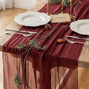 6Pcs Burgundy Cheesecloth Table Runner 120 Inches
