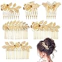 6PCS Gold Rhinestone Leaf and Butterfly Hair Combs Set with Teeth for Wedding, Bridal and Bridesmaid Hair Accessories for Women and Girls