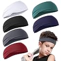 6Pcs Kids Sports Headbands, Soft Athletic Sweatbands for Boys Girls, Sweat Wicking Soccer Headbands, Wide Elastic Hairband for Youth Baseball Football Yoga Workout