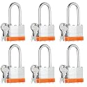 6Pcs Padlocks with Same Keys,Orange Silver,Long Shackle