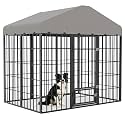 6X4X5.6 FT Large Outdoor Dog Kennel,Dogs Run Enclosure with Feeding Door,Heavy Duty Outdoor Dog Crate with Double Lock & UV-Resistant Waterproof Roof