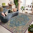 6x9 Boho Machine Washable Low Pile Area Rugs for Living Room Teal Purple
