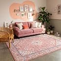 6x9 Boho Machine Washable Low Pile Area Rugs for Living Room Peach Pink