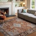 6x9 Boho Machine Washable Low Pile Area Rugs for Living Room Sienna Brown