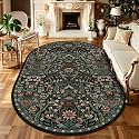 6x9 Oval Washable Rug Black Floral Indoor Non Slip Boho Carpet
