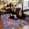 6x9 Plum Purple and Navy Blue Vintage Boho Oriental Soft Washable Area Rug