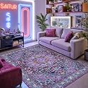 6x9 Purple and Turquoise Blue Vintage Boho Oriental Soft Washable Area Rug