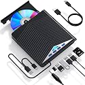 [7-in-1] External CD/DVD Drive for Laptop, USB 3.0 Type C Portable CD/DVD Burner, CD ROM Burner Writer External DVD Drive Compatible withLaptop Desktop PC Windows 11/10/8/7 LinuxOS (Black)