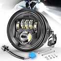 7"" Inch LED Motorcycle Headlight with Housing Bucket Mouting Brackets Hi/Low Beam Headlamp for H-arley Yamaha Honda Cafe Racer Bobber Chopper Scrambler Streetbike w/34~42mm Fork Tube, White
