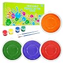 7" Large Stamp Pads for Kids, 4 Color Ink Pads for Kids Washable, Handprint & Footprint Stamp Pad, Finger Painting for Toddlers, Fingerprint Art & Craft Projects, Includes 4 Acrylic Paints & 2 Brushes