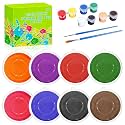 7" Large Stamp Pads for Kids, 8 Color Ink Pads for Kids Washable, Handprint & Footprint Stamp Pad, Finger Painting for Toddlers, Fingerprint Art & Craft Projects, Includes 8 Acrylic Paints & 2 Brushes