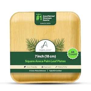 734 square areca palm leaf plates 48-pack  better than paper amp bagasse  eco friendly compostable microwave amp freezer safe  strong amp sturdy  use amp throw  parties events weddings