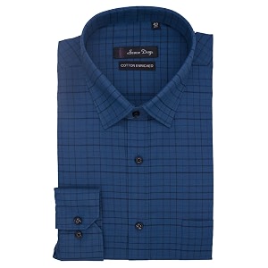 7-days men39s royal blue checkered formal shirt - premium cotton blend regular fit longfull sleeve size 42 xl dark blue  gents check shirt for office business and work wear