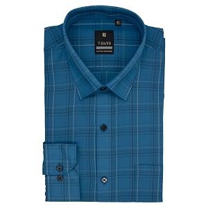 7-days men39s cerulean blue checkered formal shirt - premium cotton blend regular fit longfull sleeve size 42 xl dark blue  gents check shirt for office business and work wear