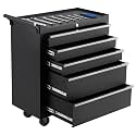 PrecisionAuto 5-Drawer Rolling Tool Chest, with Wheels and Lock, Portable Storage Organizer, Secure Toolbox with Key System, Mobile Cabinet for Workshop, Repair Shop, Warehouse, Black