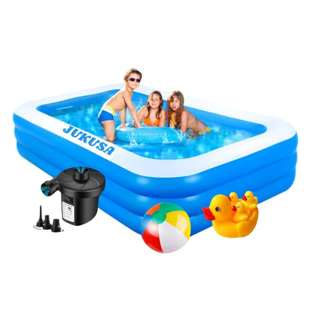 7 Foot Pool 7 Feet 3 Stripped Inflatable Pool with Electric Pump Family Full-Sized ...