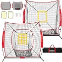 7 ft x 7 ft Baseball & Softball Practice Hitting & Pitching Net with 2 Nets&1 Frame Set, Carry Bag and Strike Zone, Great for All Skill Levels