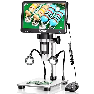 elikliv 7 inch coin microscope 1080p lcd digital microscope with wired remote 1200x magnification black metal body led light source