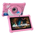 7-inch Kids Tablet for Toddlers, Android 12, 4GB RAM, 32GB ROM, WiFi, Bluetooth, Safe Eye Protection IPS Screen, Parental Controls, Dual Camera, Transparent Case for Education &amp; Gaming (Pink)