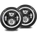 7 Inch Round LED Halo Headlights with Switchback Adapter for Amber Turn Signal White DRL Compatible with 2007-2017 Jeep Wrangler JK JKU- Black