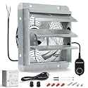 7 Inch Shutter Exhaust Fan, Wall Mount Attic Fan with Thermostat and Speed Controller for Greenhouses, Sheds, Garages, Chicken Coops, Barns Ventilation, 760 CFM