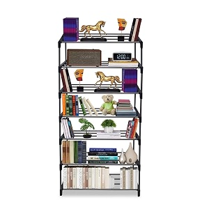 7 layers bookshelf bookcase shelf storage organizer modern book shelf for bedroom living room and home office vintageblue amp white metal