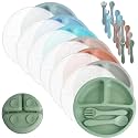 7 Pack Suction Plates Divided Design Silicone Baby Plates Set with Lids Dishwasher and Microwave for Toddlers, Assorted Colors(Elegant Colors)
