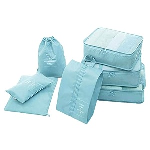7 pc  6 pc travel oraganizer packing cubes kit sapace saver multi use bag for men and women clothes packing cubes for travel cupboard oraganizer cubes 7 pc-sky blue