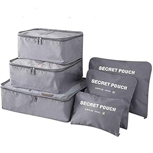 7 pc  6 pc travel oraganizer packing cubes kit sapace saver multi use bag for men and women clothes packing cubes for travel cupboard oraganizer cubes 6 pouch-grey