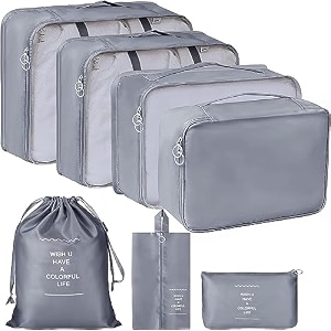 7 pc  6 pc travel oraganizer packing cubes kit sapace saver multi use bag for men and women clothes packing cubes for travel cupboard oraganizer cubes 7 pc-grey