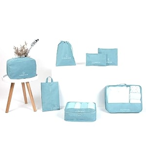 7 pc  6 pc travel oraganizer packing cubes kit sapace saver multi use bag for men and women clothes packing cubes for travel cupboard oraganizer cubes 7 pc-sky blue oxford