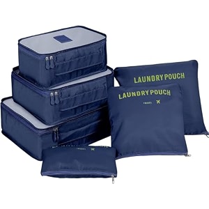 7 pc  6 pc travel oraganizer packing cubes kit sapace saver multi use bag for men and women clothes packing cubes for travel cupboard oraganizer cubes 6 pouch-navyblue