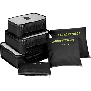 7 pc  6 pc travel oraganizer packing cubes kit sapace saver multi use bag for men and women clothes packing cubes for travel cupboard oraganizer cubes 6 pouch-black