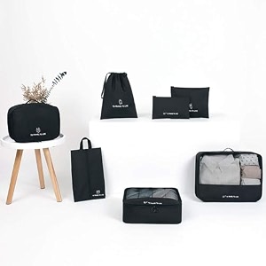 7 pc  6 pc travel oraganizer packing cubes kit sapace saver multi use bag for men and women clothes packing cubes for travel cupboard oraganizer cubes 7 pc-black oxford