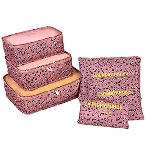 7 pc  6 pc travel oraganizer packing cubes kit sapace saver multi use bag for men and women clothes packing cubes for travel cupboard oraganizer cubes 6 pouch-leapord