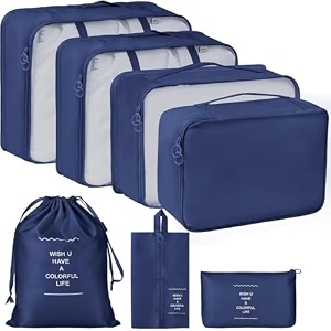 7 pc  6 pc travel oraganizer packing cubes kit sapace saver multi use bag for men and women clothes packing cubes for travel cupboard oraganizer cubes 7 pc-blue