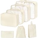 7 pc / 6 pc Travel Oraganizer Packing cubes kit, Sapace Saver Multi use Bag for Men and Women, Clothes packing cubes for travel, Cupboard Oraganizer cubes (7 pc-CREAM)
