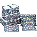 7 pc / 6 pc Travel Oraganizer Packing cubes kit, Sapace Saver Multi use Bag for Men and Women, Clothes packing cubes for travel, Cupboard Oraganizer cubes (6 POUCH-BLUE FLOWER)