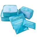 7 pc / 6 pc Travel Oraganizer Packing cubes kit, Sapace Saver Multi use Bag for Men and Women, Clothes packing cubes for travel, Cupboard Oraganizer cubes (6 POUCH-SKY BLUE)