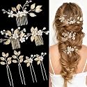 7 Pcs Gold Leaf Bridal Hair Pin Clip Crystal and Pearl Vintage Headpieces Wedding Hair Jewelry for Brides Bridesmaids and Flower Girls(Gold Leaf)