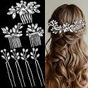 7 Pcs Silver Rhinestone Bridal Hair Pin Clip Sparkly Crystal Wedding Headpieces for Brides Bridesmaids Women Girls(Silver Rhinestone)