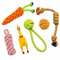 7 Piece Dog Toys Set, Cotton Rope Chew Toys, Squeaky Chicken, Rope Ball, Tug Toy, Interactive Pet Toys for Small, Medium & Large Dogs