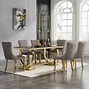 7 Piece Marble Dining Table Set for 6, Luxury 68"" Black Marble Gold Kitchen Table with 6 Grey Velvet Upholstered Chairs, Modern 6 Person Dining Room Table Set for Kicken Dining Office Room