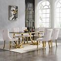 7 Piece Marble Dining Table Set for 6, Luxury 68"" Black Marble Gold Kitchen Table with 6 Beige Velvet Upholstered Chairs, Modern 6 Person Dining Room Table Set for Kicken Dining Office Room