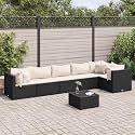 7-Piece Modular Patio Lounge Set in Black and Cream White, Outdoor Furniture with Weather-Resistant PE Rattan and Powder-Coated Steel Frame, Comfortable Removable Cushions