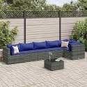 7-Piece Modular Patio Lounge Set in Gray and Dark Blue, Outdoor Furniture with Weather-Resistant PE Rattan and Removable Cushions, Flexible Seating for Garden, Balcony,