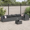 7-Piece Modular Patio Lounge Set Grey PE Rattan with Adjustable Feet, Durable Weather-Resistant Polyethylene Wicker and Steel Frame, Plush Cushions for Outdoor Seating
