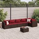7-Piece Patio Lounge Set with Brown Rattan Frame and Cushioned Seating in Cinnamon Red, Modular Outdoor Furniture for Garden, Balcony, and Terrace, Durable Weather-Resistant
