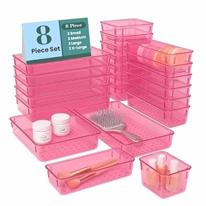 homifly 10 pieces unbreakable drawers organisersmultipurpose drawer organizer traystorage box for dressing tablemakeup organiser traystorage bins for bathroomkitchen - pink